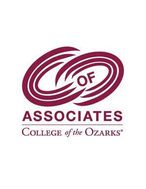 This image depicts a Associates logo in maroon. It says "C of O Associates College of the Ozarks"